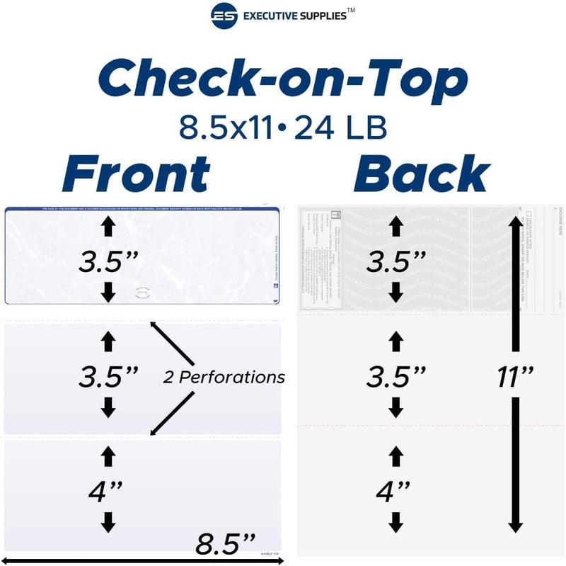 Executive Supplies 100 Blank Check Stock-Check on Top-Blue Marble Pattern-Compatible with Quickbooks*,Quicken,Versacheck and More-(100 Laser Security Sheets-8.5''x11'' #24)-Made in USA with Pride! - Image 3